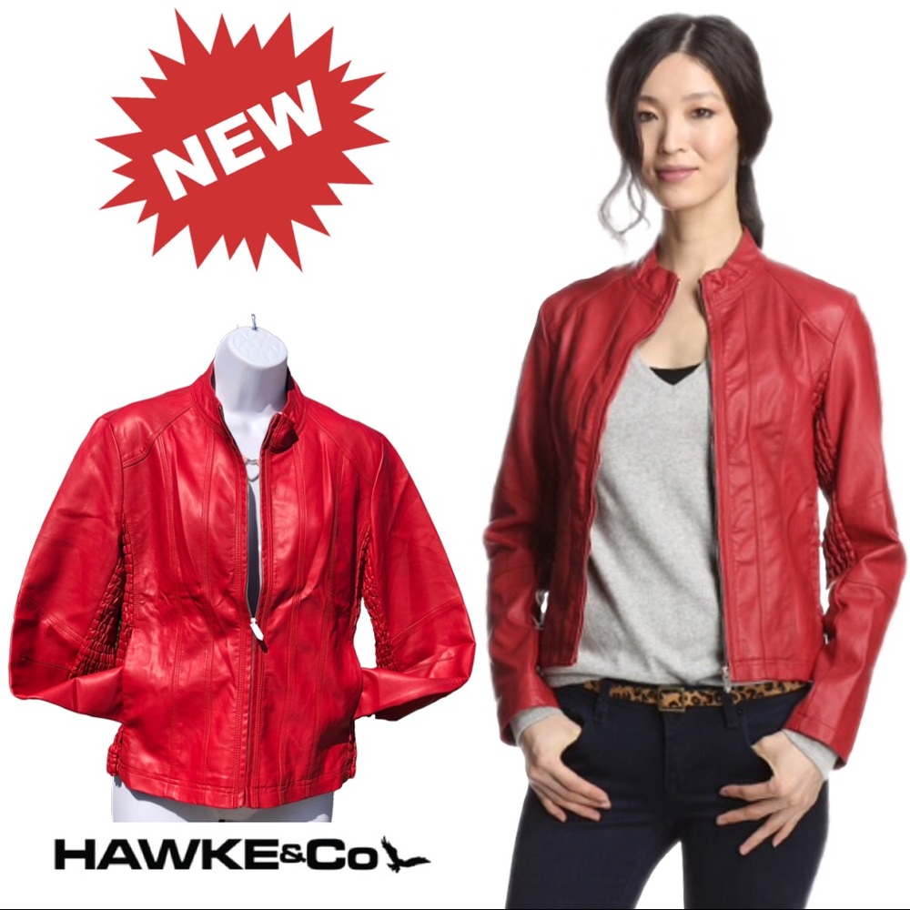 🆕 Hawke & Co faux leather jacket Red size large